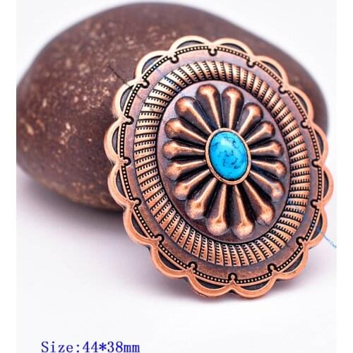 6pc 44*38mm Retro Copper Flower Pattern Sky Blue Turquoise Concho Button For Leathercraft Belt Luggage Bag Backpack Ornament