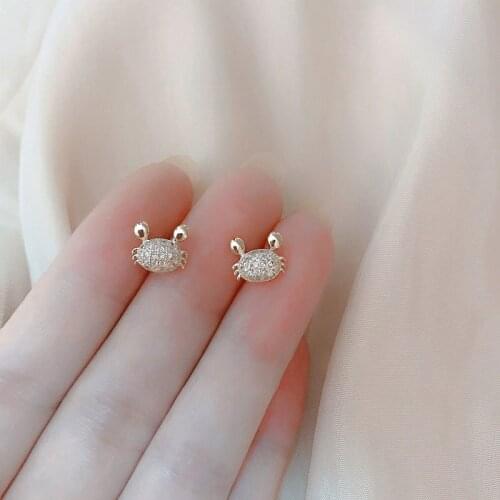 925 Sterling Silver Earring Fashion Mini Zircon Pearl Crab Heart Stud Earring Cute Small Woman Girl Ear Jewelry