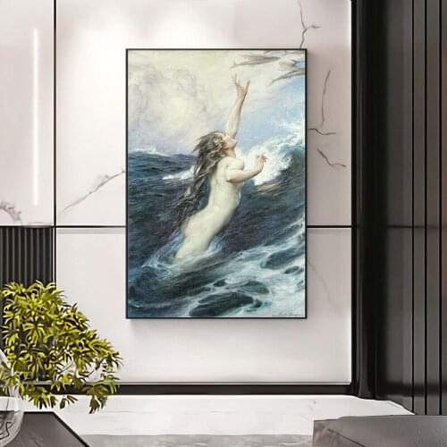 Abstract Sea Naked Girl Canvas Paintings Wall Art Prints Poster Living Room Decorative Paintings On The Wall Home Decor