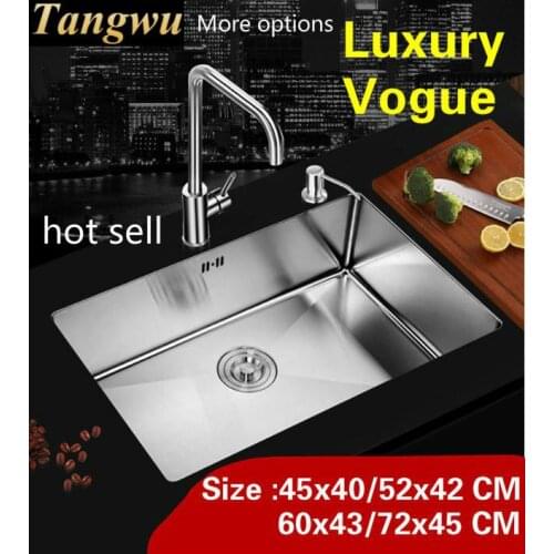 Free shipping Home wash vegetables kitchen manual sink single trough 304 stainless steel hot sell 45x40/52x42/60x43/72x45 CM