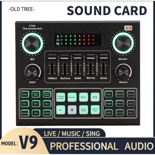 V9 Bluetooth Sound card Live Performance Recording Singing Sound Effect Live Broadcast Professional Audio Metal High Quality