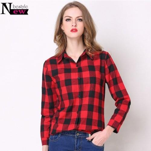 2019 Cotton Plaid Blouses Shirt Cage Female Long Sleeve Casual Slim Women Plus Size Shirt Office Lady Tops Checked Shirt Blusas