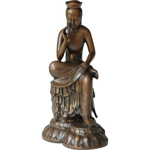 Bronze Maitreya Bodhisattva Buddha Statue Sculpture Buddhist God Brass Figurine for Temple Indoor Decoration Gifts