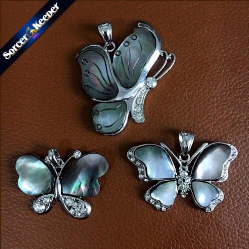 SorcerKeeper Natural Abalone Sea Shell Butterfly Pendant Necklace Natural Color Cute Charm Fashion Jewelry for Girl & Women