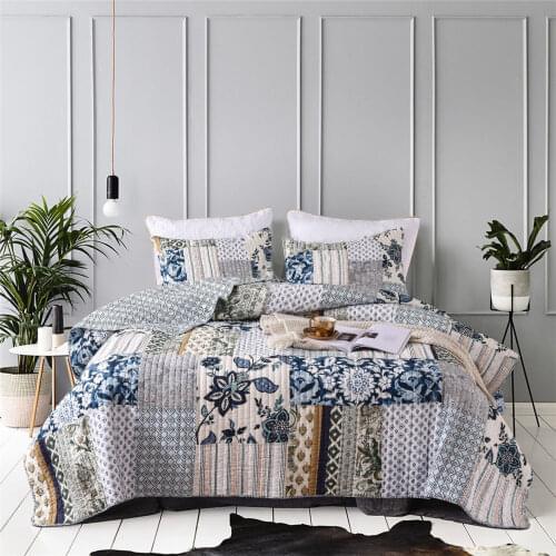 CHAUSUB Bedspread on the Bed Quilt Set 3PC Summer Blanket for Double Bed Patchwork Cotton Pillowcase Queen Size Quilted Coverlet