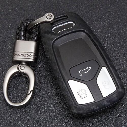 KUKAKEY Car Key Case Cover For Audi A4L A6L TT MK1 TTS Q5 Q7 A2 A6 4F A3 8L 2017 Carbon Fiber Car Key Soft Shell Cover Keyring