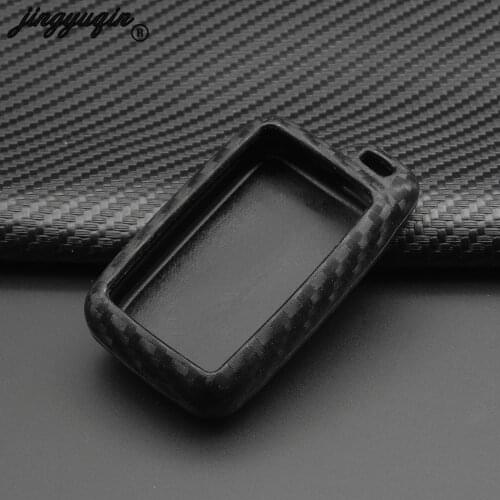 Jingyuqin Carbon Fiber Silicone Car Key Fob Case Cover For Toyota Camry Corolla Avalon Rav4 Land Cruiser Keychain
