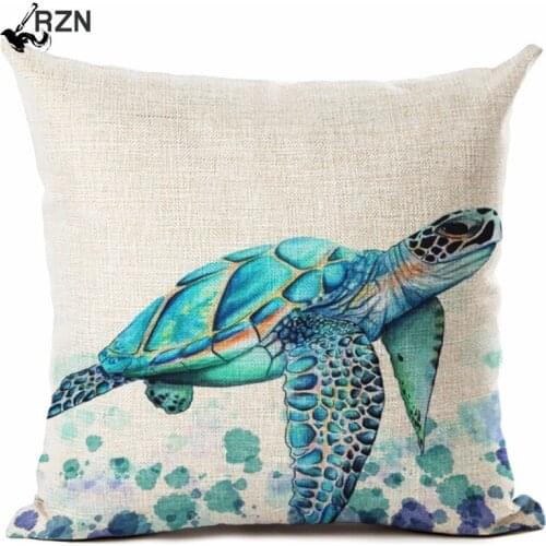 Ocean Style Watercolor Sea turtle Throw Pillow Cushion Cover Home Decor Printed Linen Square Home Decor Pillowcase Housse