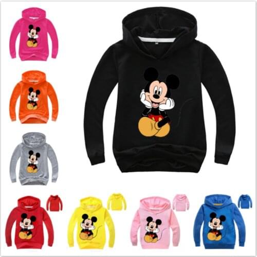New Spring Children Cartoon Mickey Print T Shirt Baby Boy Clothes Girl Long Sleeve T-Shirt Kid Hooded Tops Tee Baby Sweatshirts
