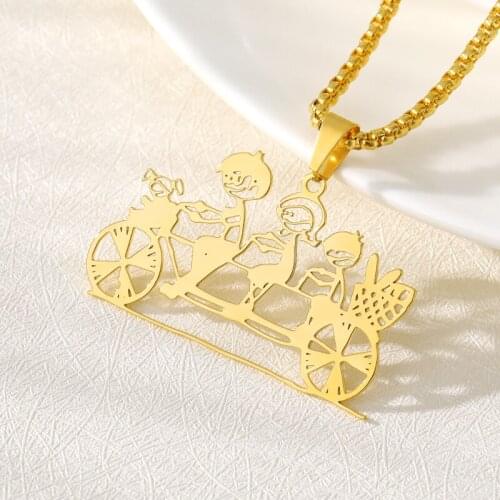 Customized Childrens Art Drawing Necklace Kids Artwork Personalized Custom Name Bead Chain Jewelry For Mom Christmas Gift BFF