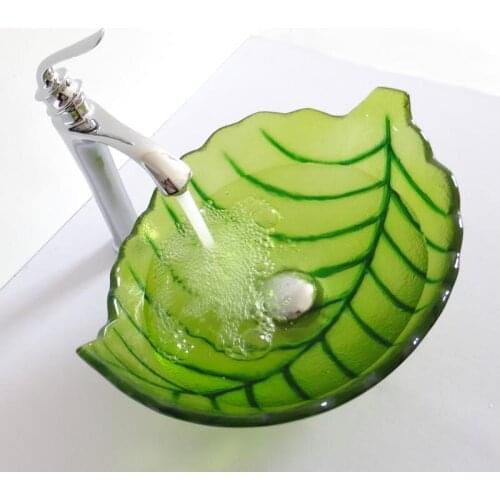 Tempered glass sink Artistic hand painted glass wash basin lavabo sink Bathroom sink hand painted glass bowls leaf shape