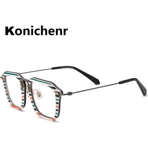 Konichenr Fashion Acetate Rectangle Glasses Frame Men 2021 New Optical Prescription Spectacles Women Titanium Temple Eyewear