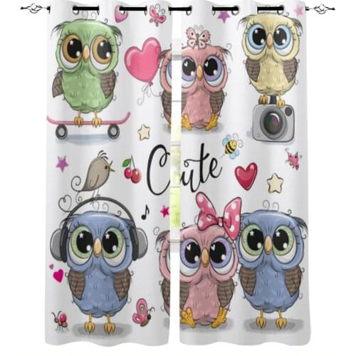 Cute Cartoon Owls on A White Background Window Curtains for Living Room Kitchen Bedroom Drapes Home Decor Backdrop Curtain