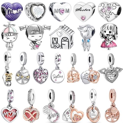 Sweet 925 Sterling Silver Beads Home Heart-shaped Family Tree Charms Fit Original Pandora Bracelet Women DIY Jewelry Gift