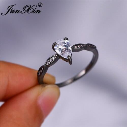 Minimalist Water Drop Crystal Thin Ring Band Black Gold White Zircon Pear Cut Stone Wedding Rings For Women Finger Ring Jewelry