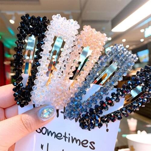 Fashion Geometric Triangle square Rhinestone Hair Clip Women Barrette Handmade Pearl Stick Hairpin Hair Styling Accessories