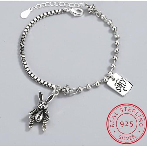 Trendy Vintage Rabbit Charm Bracelet 925 Sterling Silver Beads Link Chain Bracelet For Hip Hop Jewelry S-B310