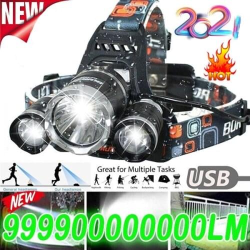 Powerful Led Headlight Fishing Head light Rechargeable T6 Helmet Headlamp Super bright Forehead flashlight with18650 Battery