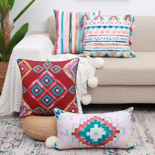 Geometric Printed Cushion Cover Colorful Throw Pillow Covers Decorative Living Room Sofa Home Decore Ethnic Tassels Boho Style