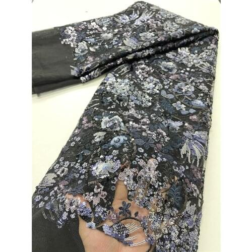 NI.AI Sky Blue Color African Lace Fabric 2021 Embroidered Nigerian Laces Fabric High Quality French Tulle Lace With Sequin 4093B