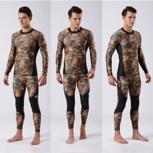 NEW Mens diving Skin wetsuit Rash Guard Swim Shirt Spearfishing Diving Camo Rashguard Surf Shirts Beach UV Protection snorkeling