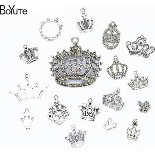 BoYuTe Factory Direct Wholesale Mix 17 Styles Antique Silver Crown Pendant Charms Diy Alloy Jewelry Accessories