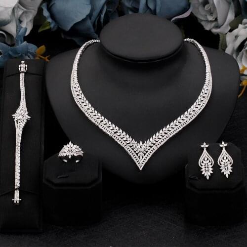 Special Design Simple Women Jewelry Set 4 PCS Cubic Zirconia High Quality Saudi Arabia Bridal Wedding Jewellery Accessories