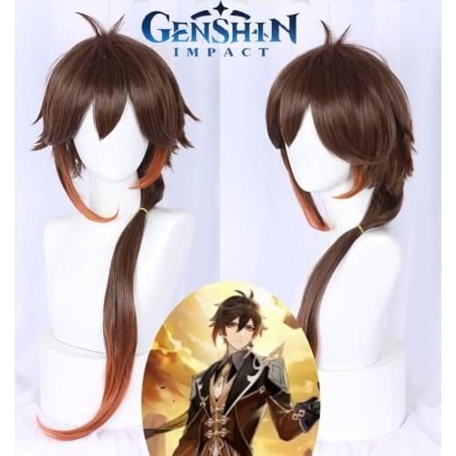 Game Genshin Impact Zhongli Cosplay Wig Anime Wig Earthly Gradient Shape Natural Anti-warping COS Synthetic Fake Long Hair Unsex