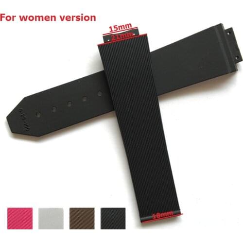Watchband for Hublot female women rubber strap waterproof silicone watch band 15*21mm band 18mm logo on strap butterfly buckle
