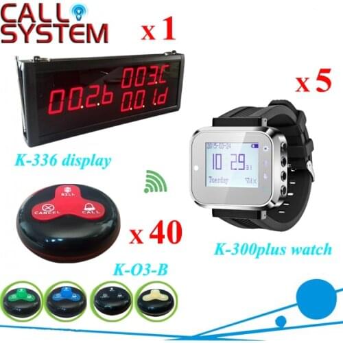 Restaurant Wireless Table Bell System 1 counter monitor 5 wrist watch pager 40 button 3-key(Call;Bill;Cancel)