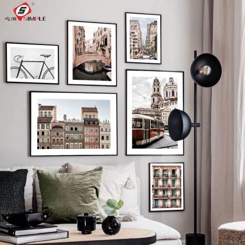 Modern Retro City Streets Poster Hong Kong Barcelona Prague Canvas Painting Warsaw Venice Canal Wall Art Pictures Bedroom Decor