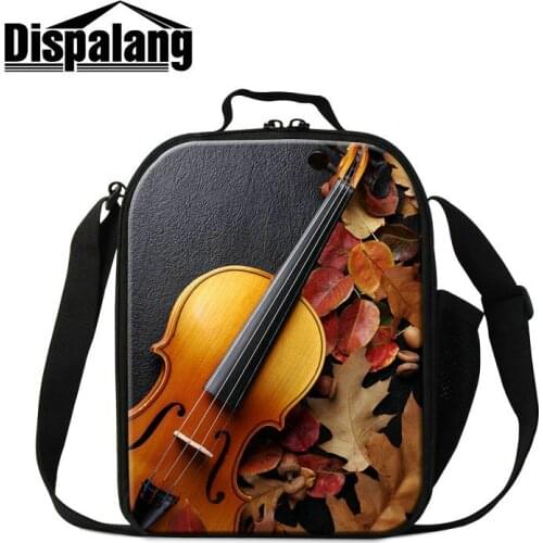 Dispalang Women Insulated Food Storage Bag Violin Printing Lunch Bags For Girl Thermal Crossbody Cooler Messenger Bag For School