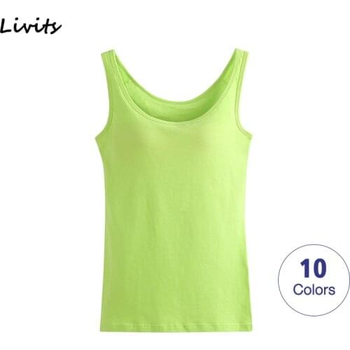 Women Tank-Top Built-in Bra Padded Stretchable Cotton Tops Camisoles Tube Vest Sleeveless Sexy Casual Korean Summer SA1017