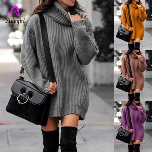 Knitted Women Sweater Dress 2021 Autumn Turtleneck Long Sleeve Warm Thick Mini Dresses Casual Jumpers Sexy Club Party Vestidos