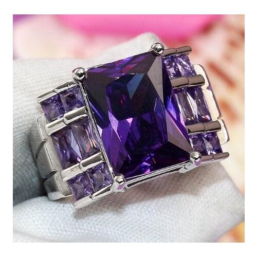Mystery Female Purple Finger Ring Big Luxury CZ Stone Ring 925 Sterling Silver Filled Jewelry Vintage Wedding Rings For Women