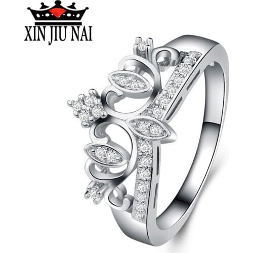 Platinum Crown White Zircon Wedding Ring for Women Micro-inlaid Simulation Drill Ring Jewelry Creative Engagement Ring