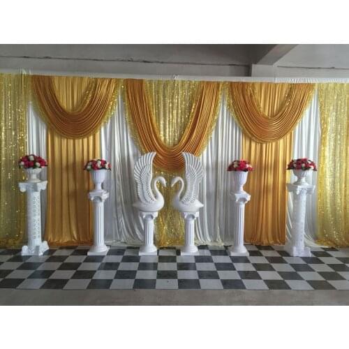 10ft x 20ft White Wedding Backdrop with Gold sequin wedding Decoration stage curtain