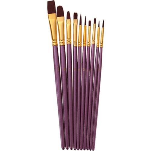 10pcs/set Blue Purple Artist Paint Brush Set Nylon Hair Watercolor Acrylic Oil Painting Brushes Drawing Art Supplie
