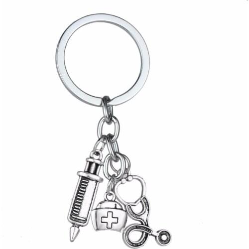12PC/Lot Mini Medical Box Syringe Stethoscope Charms Keychain Doctor Nurse Physicians Medical Key Chain Keyring Women Men Gifts