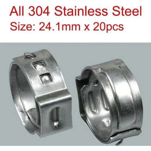 24.1mm x 20pcs SS304 One Ear Stepless Hose Clamps 304 Stainless Steel Pipe Clips