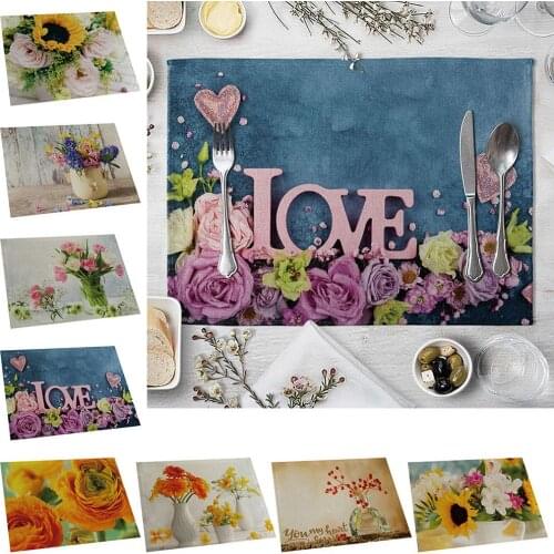 42x32cm Potted Flower Oil Painting Waterproof Heat Insulation Placemat Table Pad Durable Anti-skid Home Decor Placemat