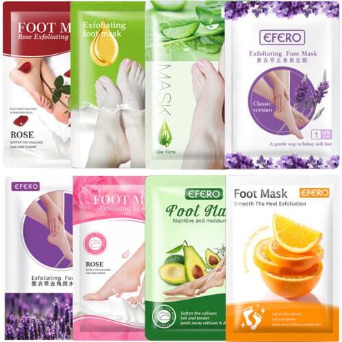 EFERO 16pcs 8pack Rose Whitening Exfoliating Foot Mask Peel Pedicure Socks Foot Patch Feet Mask for Legs Peeling Dead Skin Care