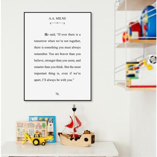 A.A. Milne Literature Print Typography Quote Modern Wall Art Canvas Painting Winnie the Pooh Classic Poster Home Room Wall Decor