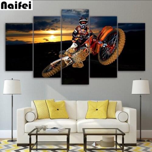 5d diy diamond Painting 5 Panel Best Action Motocross Modern Painting Home Decoration full square/round drill diamond embroidery