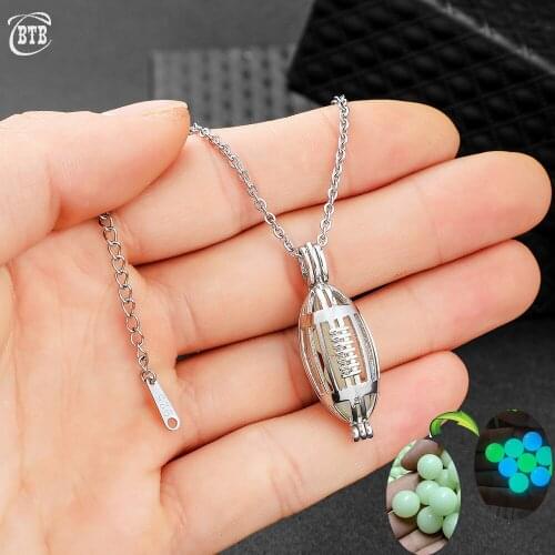Openwork Rugby Pendant Luminous Necklace Charm Jewelry Women Natural Stone Glowing Collar Butterfly Silver Color