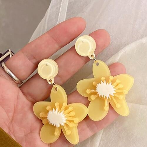Big Plastic Flower Dangle Earrings for Women Cute Romantic Teens Fashion Earrings 2021 Trendy Jewelry M4