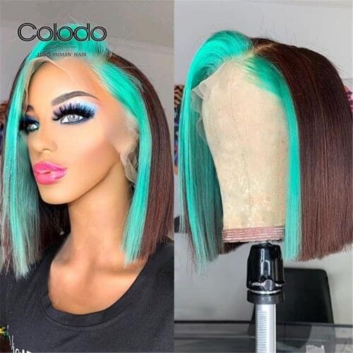 COLODO Orange Highlight Lace Front Wigs Short Bob Wigs Brazilian Remy Human Hair Wigs Preplucked Transparent Lace wigs For Women