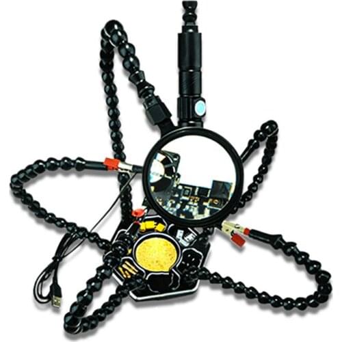 Soldering Helping Hand Third Soldering 6 Flexible Arm Magnifier Soldering Iron Holder PCB Welding Repair Tool Soldering Station