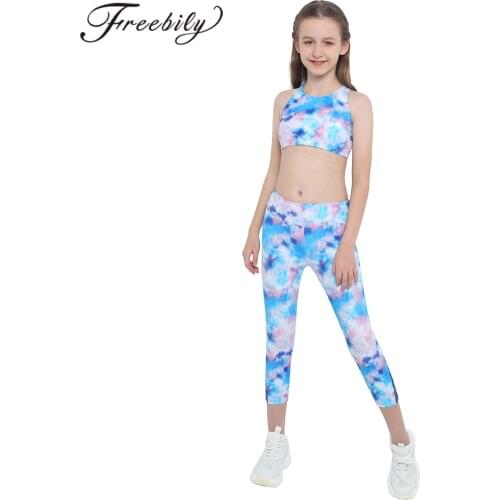 Children Sets Girls Tie Dye Printed Crisscross Crop Top Leggings Sport Sets for Girls 2Pcs Kids Tracksuits Summer Sportswear