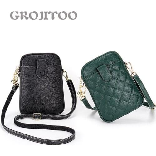 GROJITOO Genuine Leather womens straddle bag new cowhide fashion Lingge mobile phone bag versatile shoulder bag 385